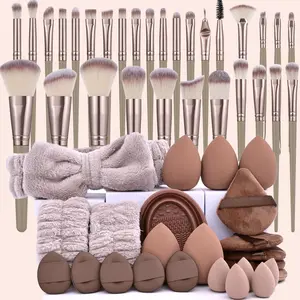 Makeup Brush Powder Puff Tool Set, 54 Piece Makeup Tools with Bag, Soft Bristles, Beauty Sponge, Face Powder Puffs, Cleaning Pad, Beginner Friendly, Makeup Brush Kit