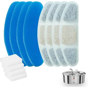 4 Pack Cat Water Fountain Filter, Pet Water Fountain Filter Replacement for 2 in 1 Stainless Steel 3L Cat Fountain, 3 Layers Triple Filter System, Active Carbon Filter Filtration Sponge