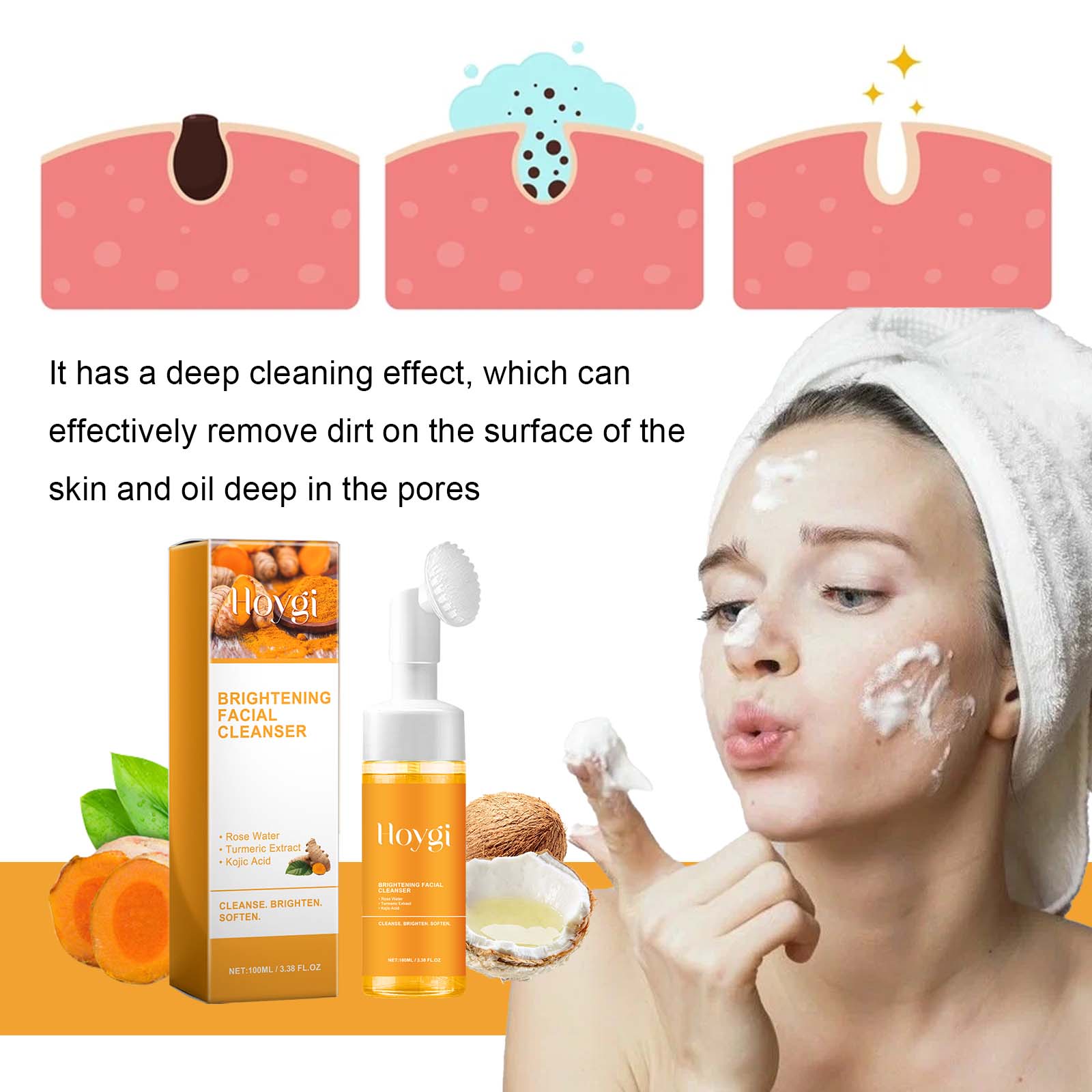 Turmeric Facial Cleanser Set (2x100ml Bottles) - Foaming Glycerin Daily Face Wash with Turmeric Extract Tablet Infusion, Hypoallergenic Moisturizing Formula for Deep Cleansing, Exfoliation, Skin Repair, All Adult Skin Types (Facial Cleansing Essential), S