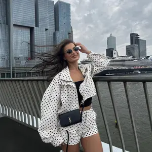 Polka Dot Oversized Jacket Women's Y2K Cropped Long Sleeve Drawstring Zip Up Coats for Autumn Spring 2026 Casual Outdoor Outerwears - Womenswear, Clothes