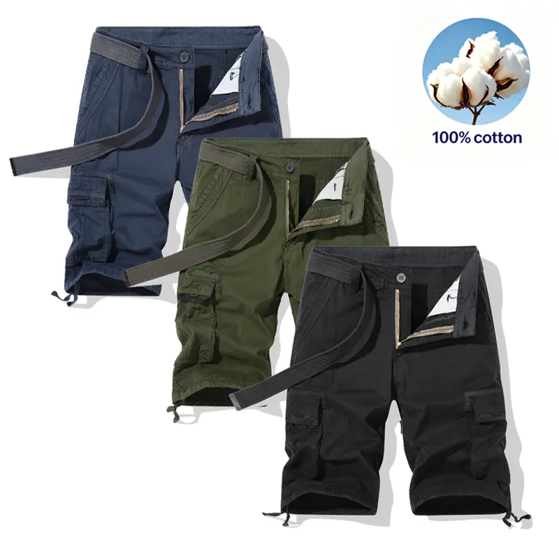 3 Pack Men's 100% Cotton Cargo Shorts  Multi Cargo Pockets Drawstring Hem Work Outdoor Casual Summer Shorts casual cargo short Versatile breathable men'sbottoms solid daily wear men