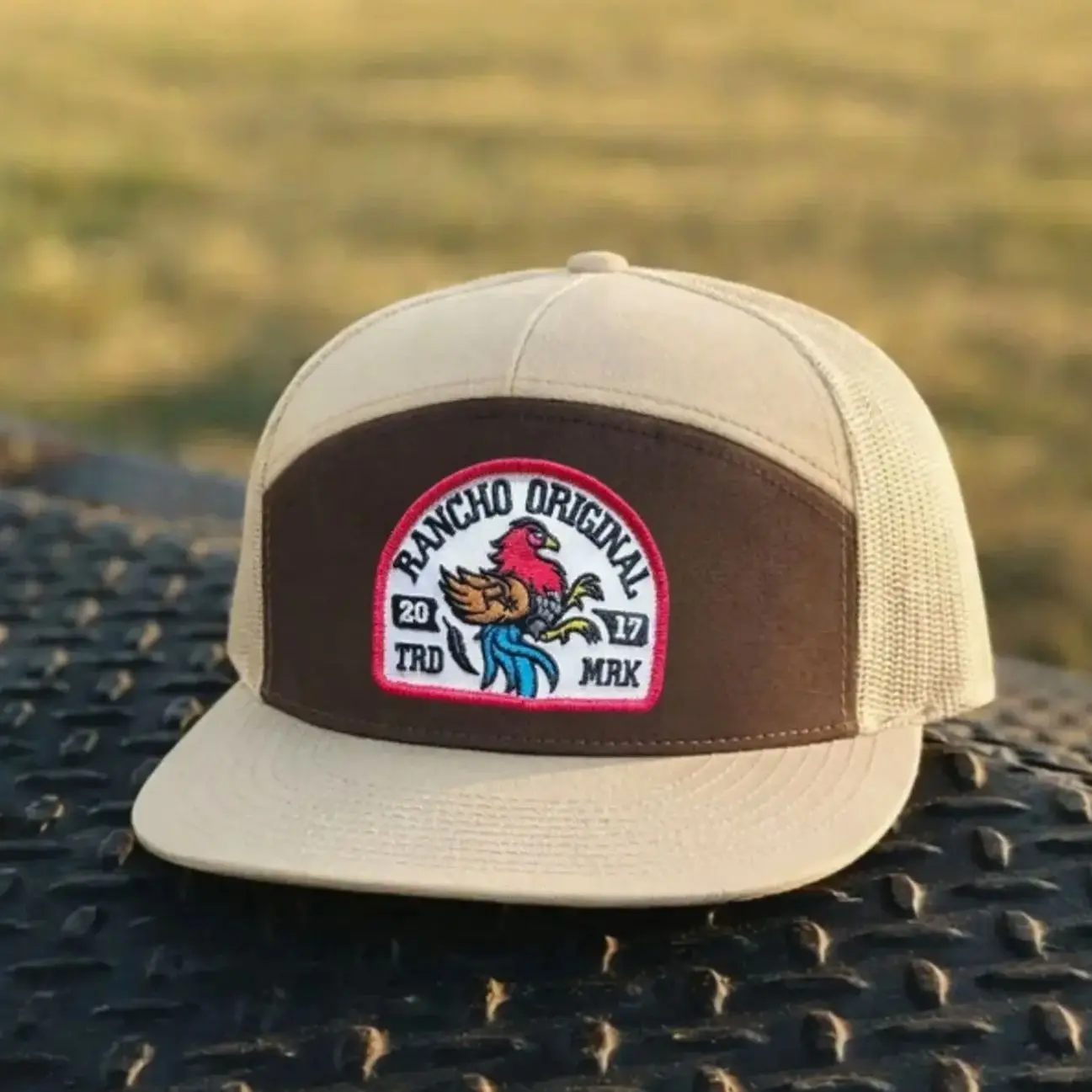 Rancho Original Gallito Cord Rope Cowboy Aesthetic Hat, Blue & White Mesh, Embroidered Colorful Rooster Classic Logo Patch, Made in Texas, Classic Logo Hats I2J9VQ