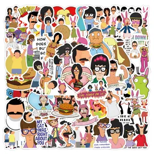 Bob's Burgers Sticker Pack (55pcs), Cartoon Graffiti Decals for DIY Phone Cases & Water Bottles, Fun Decoration Accessories
