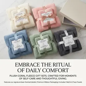 Nexapick Luxurious Cloud-Soft 3-Piece Coral Fleece Towel Set Ultra Absorbent Quick Dry Hand Towel for Bathroom Spa Gym Hotel Travel Gentle on Sensitive Skin - Shower  disposable face towel