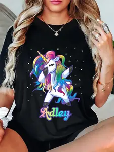 100% Cotton Unisex ADLEY Name Personalized Custom Rainbow Unicorn Dabbing T-Shirt