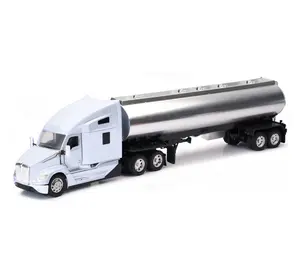 New-Ray Kenworth T680 Truck White with Oil Tanker Trailer Chrome Long Hauler Diecast Model Car