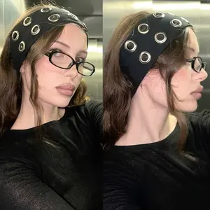 1PS Fashionable Hollow Metal Ring Headband |   Wide Punk Style Elastic, Unisex Sports Headband, Multi-Color Optional, Ideal for Daily Travel, Music Festivals, Carnivals, Yoga, Mountaineering, Fabric Hair Additions