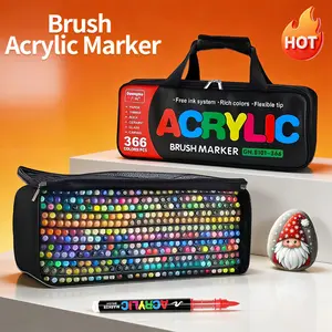 Guangna 366 Color Acrylic Markers with Soft Tips, Precision Ink Flow Technology for Versatile Material Use, Professional Art Supplies with Portable Storage, Brush Tip Markers, Acrylic Marker Pen, Acrylic Markers Set