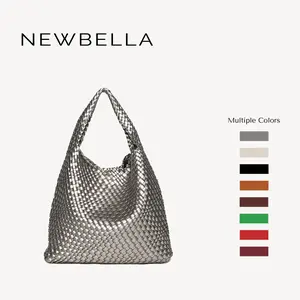 NEWBELLA Linda Woven Hobo Bag for Women - Vegan PU Leather Trendy Commuter Everyday Tote Shoulder Bag, Large-Capacity Chic Purse, Trendy Commuter Bag