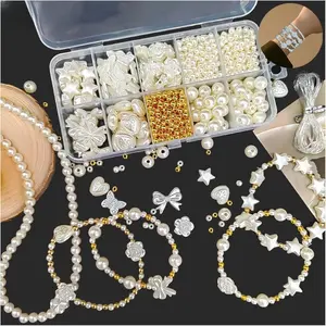 300pcs Necklace Bracelet Making Kit, Imitation Pearl Beads, Bead Mix, DIY Jewelry Making Supplies for Bracelets, Earrings, Necklaces