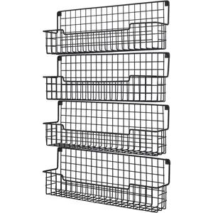 Rack Wall Mount,  Organizer for Cabinet & Pantry Door, Set of 4   Rack Saving Space for Kitchen, Black