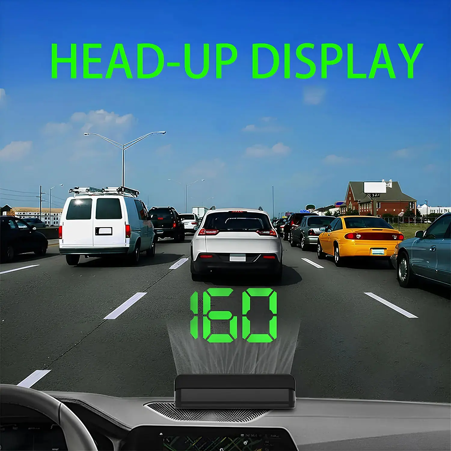 Car Head Up Display (HUD) GPS Digital Speedometer, , Windshield Projection Speedometer with Alarm Function - USB-Powered Projector, ,Digital Head Up Display Speedometer