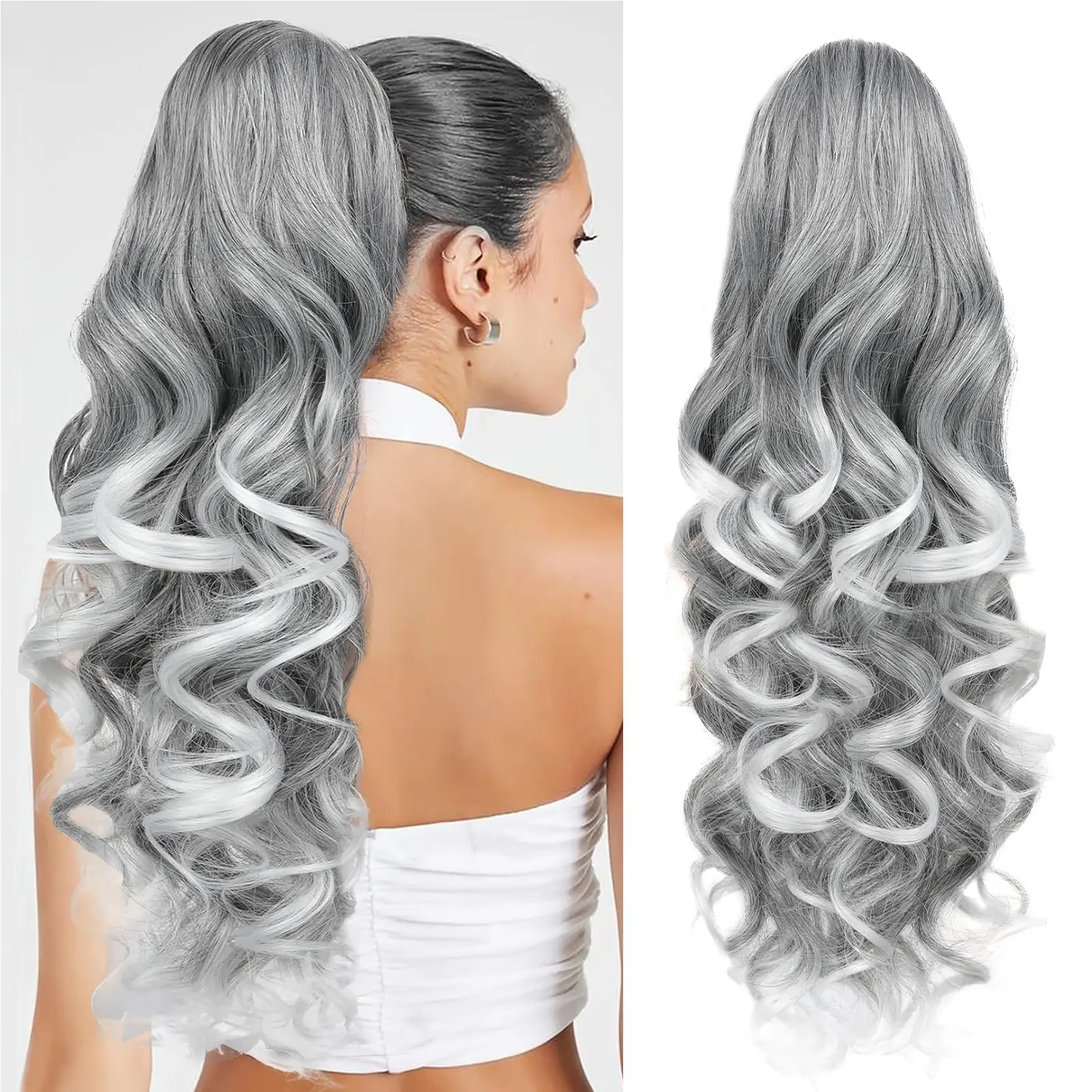 T2/1001# Grey Claw Clip Ponytail