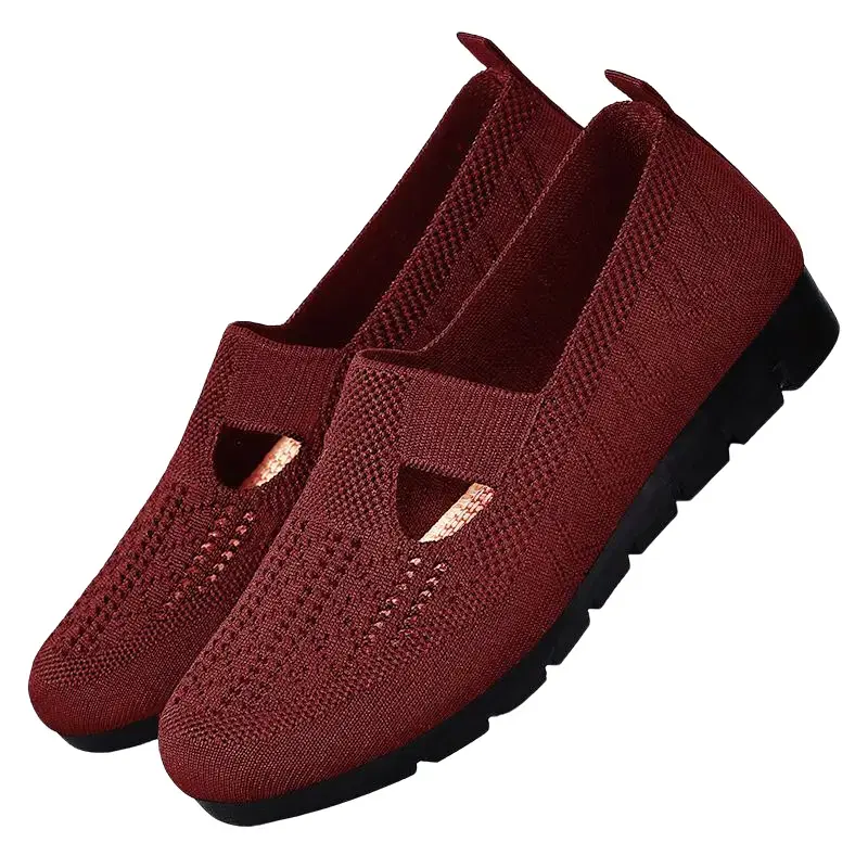 Women's Breathable Knit Cut-Out Slip-On Shoes, Soft Non-Slip Flat Loafers, Comfortable Casual Walking Shoes for Seniors