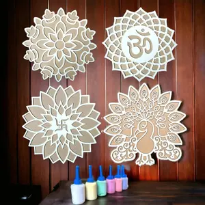Enchanting 12" MDF Reusable Rangoli Mat | Diwali, Navratri Decoration | Easy-To-Use, Mess-Free Magic | Multiple Designs Kit