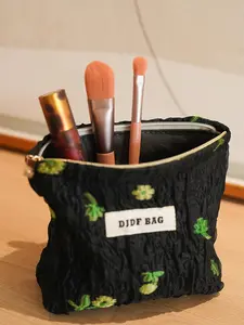 Floral Embroidered Makeup Bag, Portable Cosmetic Storage Bag, Zipper Makeup Organizer Pouch, Versatile Storage Bag for Travel, Office, Home