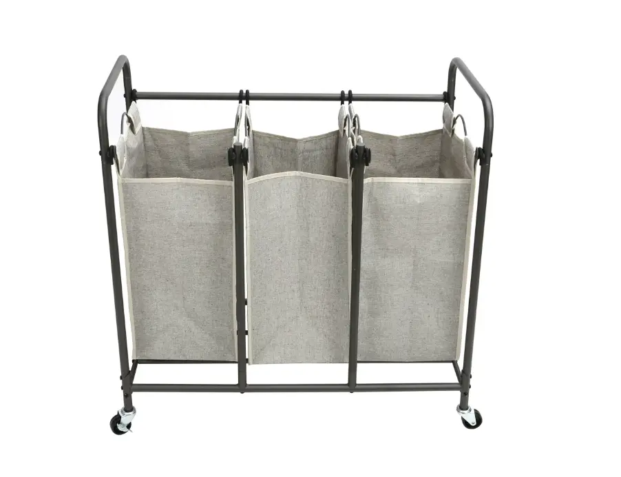 Better Homes & Gardens Laundry Sorter and Hamper, Metal Rolling Cart with 3 Removable Fabric Bins, Grey