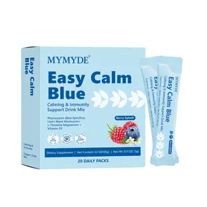 MYMYDE Ashwagandha & Blue Spirulina L-theanine Lion's Mane Mushroom GABA Vitamin D3, Mixed drink Supports Cortisol Balance, Detox, Mood,Sleep, 20 Servings Travel Packets