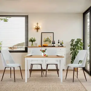 4-Piece Modern Side Chairs: Fabric-Upholstered Dining Chairs with Walnut-Finish Metal Legs, Comfortable Seating for Dining Room, Living Room & Study