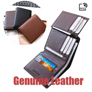 New Men's Genuine Leather Wallet RFID Blocking Tri-Fold Multi-Card Slots Retro European American Style