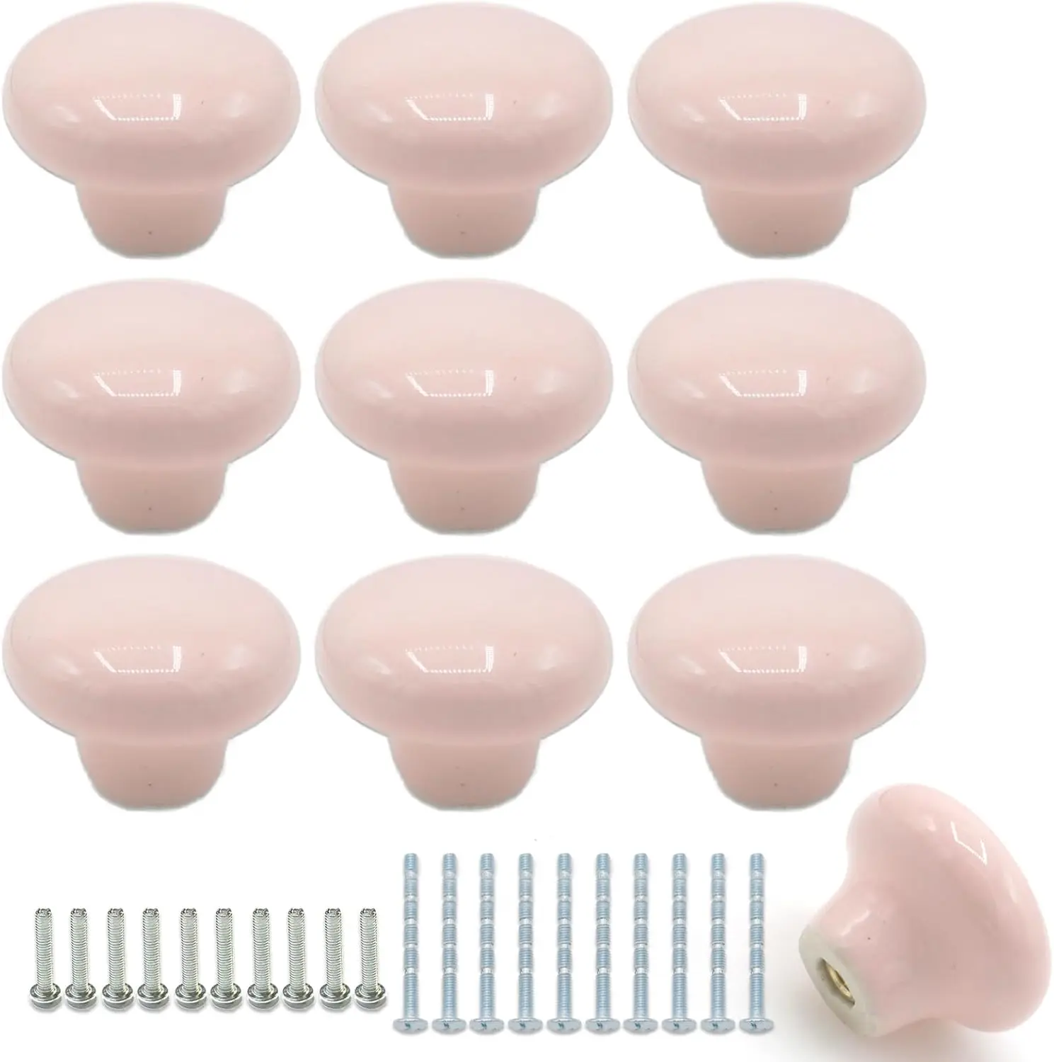 10Pack Ceramic Cabinet Knobs, 1.26Inch/32mm Pink Round Drawer Dresr Knob Pulls Handle with Screws, for Kitchen Cupboards, Wardrobes, Children's Rooms, Bedroom Furniture & Office Desks