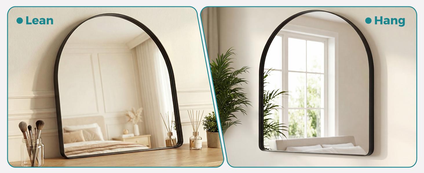 Sweetcrispy Luxury Arched Bathroom Mirror - Modern Arched Shape Mirror with High-Clarity Shatterproof Tempered Glass, Metal Deep Frame, Hanging or Leaning Design, Styrofoam Pack for Living Room, Dresser