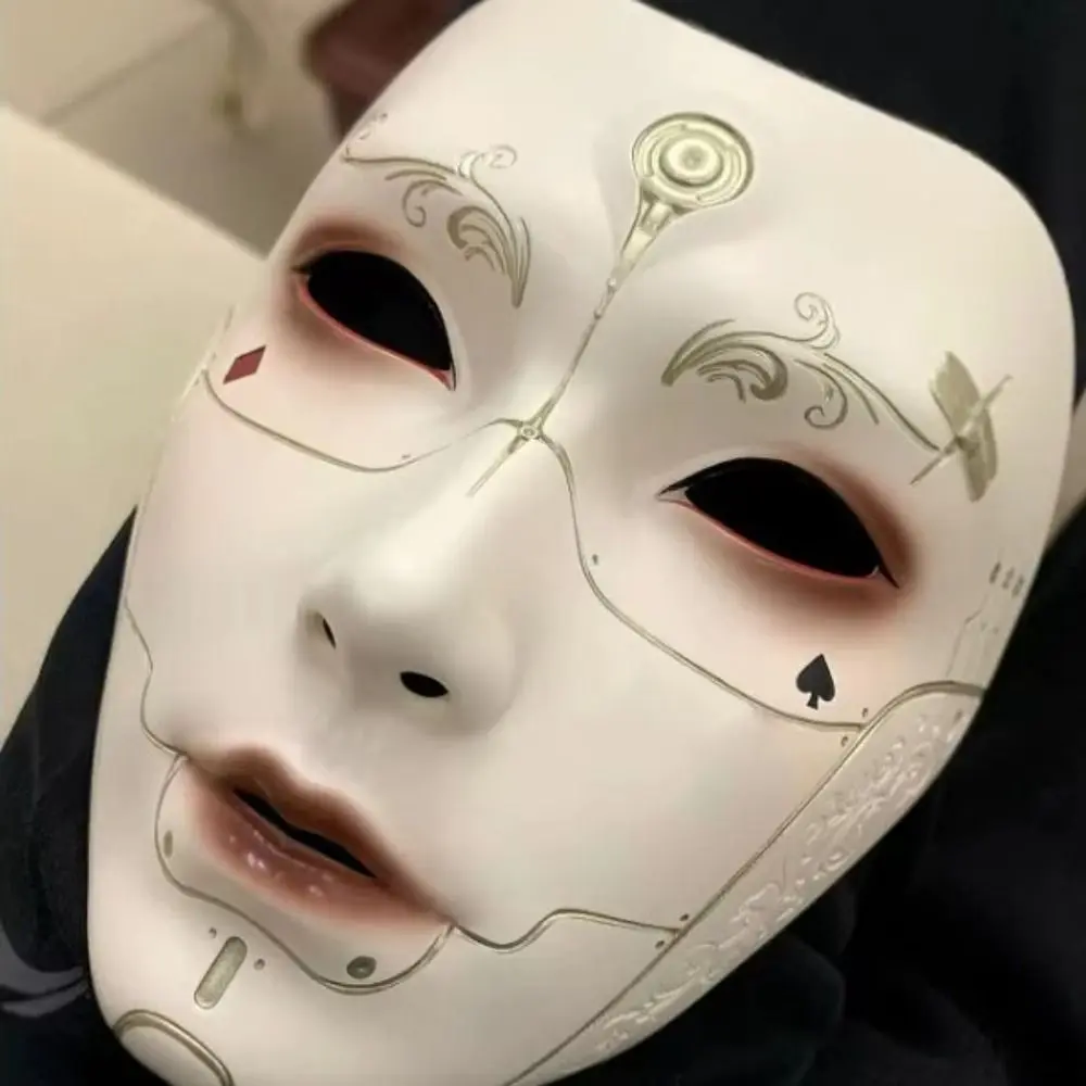 Vintage Style Face Mask for Cosplay - Intricate Black and White Design, Detailed Machines and Floral Patterns, Perfect for Anime Events and Prom, Cosplay Accessory |   Intricate design |   Detailed craftsmanship, cosplay accessories Halloween Plastic