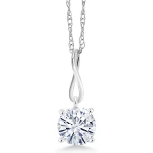 10K White Gold Gemstone Birthstone Pendant Necklace | Round 6.5MM | White Gold Necklace for Women | With 18 Inch Chain | Fine Jewelry Gifts for Her Mom Women Wife