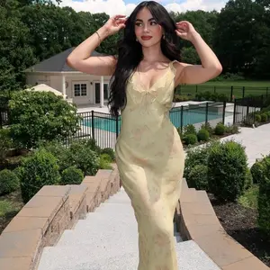 Women Dress Summer Slim Fit Vintage Sexy Spaghetti Strap V Neck Floral Beach Backless Open Back High Slit Ruched Ruffle Pleated Lace Mesh Ribbed