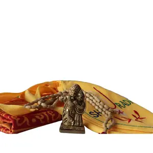 Lord Krishna Gift Box, Radha Krishna Statue, Tulsi Mala, Cotton Scarf, Brass Yantra, Japa Bag, Sun Catcher, Complete Set To Worship Krishna