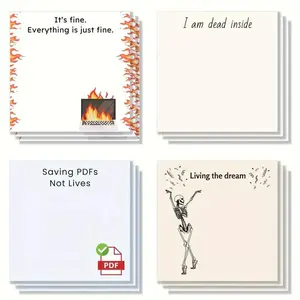 Skeleton & Fire Pattern Sticky Note, 4 Counts/set Funny Humorous Adhesive Stickers, Office Supplies for School, Home, and Teachers (50 Sheets Each)