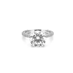 14K Gold 3.00 Carat Round Cut Lab Grown Diamond 3D Engagement Ring w/ Diamond Prongs