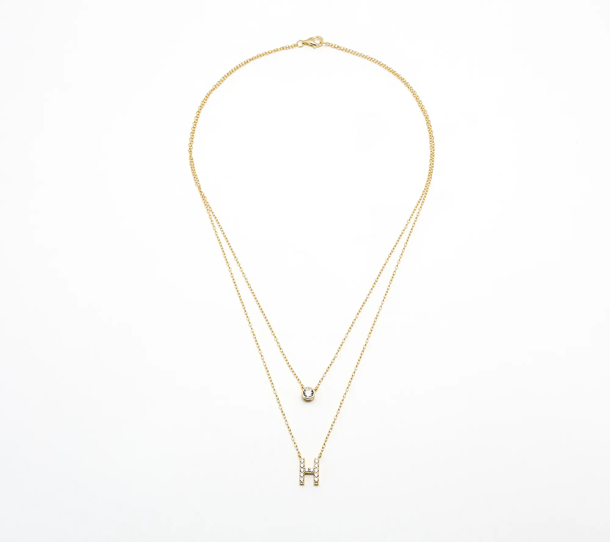 Diamonique 14K Gold Plated Initial Necklace with Gift Box