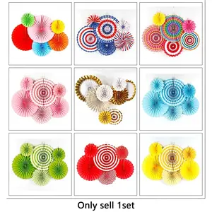 6pcs/set Background Wall Decoration Paper Fan Flowers, Store Opening Backdrop, Birthday Party Decorations, Independence Day Festival Hangings