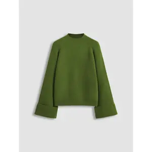 Cider [2 colors, size 2-10] Knit Round Neckline Solid Roll Up Sweater