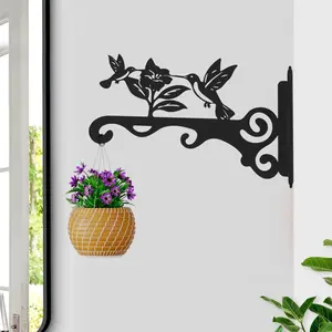 1 Pack Elegant Bird Pattern Wall Hooks - 10/12/14 Inch Metal Plant Hangers for Indoor & Outdoor - Rust-Resistant Bracket for Plants, Feeders, Chimes, Lanterns (Black-1Pack, 10 inch)