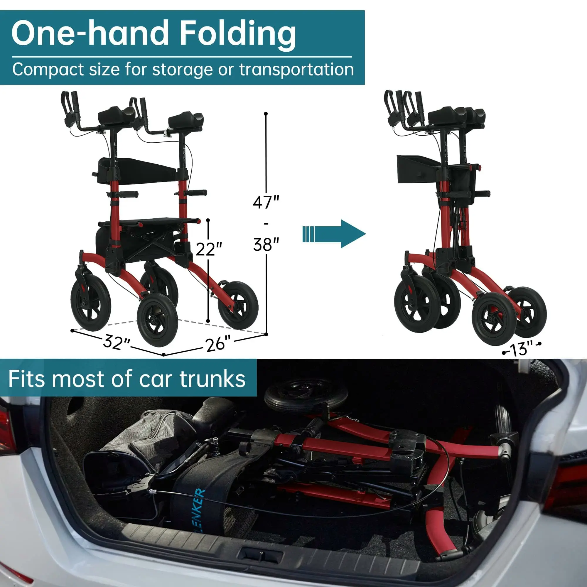 ELENKER HFK-9240-2 Dual‑Brake Upright Walker – 10″ All‑Terrain