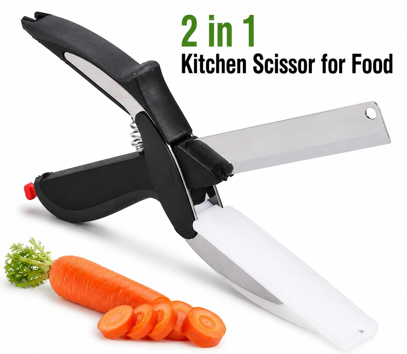 2-in-1 Kitchen Scissors with Cutting Board, Food Scissors & Vegetable Cutter, Stainless Steel Kitchen Shears with Safety Lock, Dishwasher Safe Herb, Fruit, Cheese & Meat Cutter