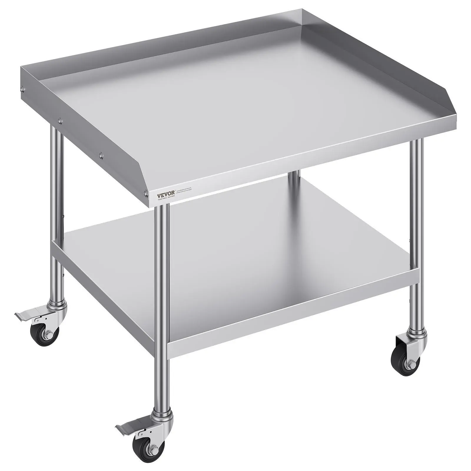 VEVOR NSF Certified 3-Layer Sturdy Heavy-Duty Stainless Steel Kitchen Work Table (30x36x30 in), Commercial Multifunctional Food Prep Station with Smooth Brakeable 4 Casters, 3-Sided Backsplash Edge, Adjustable Shelf for Restaurant, Home, Brak#BacktoSchool