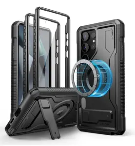 Dexnor Magnetic Case for Samsung Galaxy S24/S24 Plus/S24 Ultra Case, Compatible with Magsafe, 2 Front Frames & Built-in Screen Protector, Bumper Rugged Shockproof Full-Body Protective Cover with Kickstand