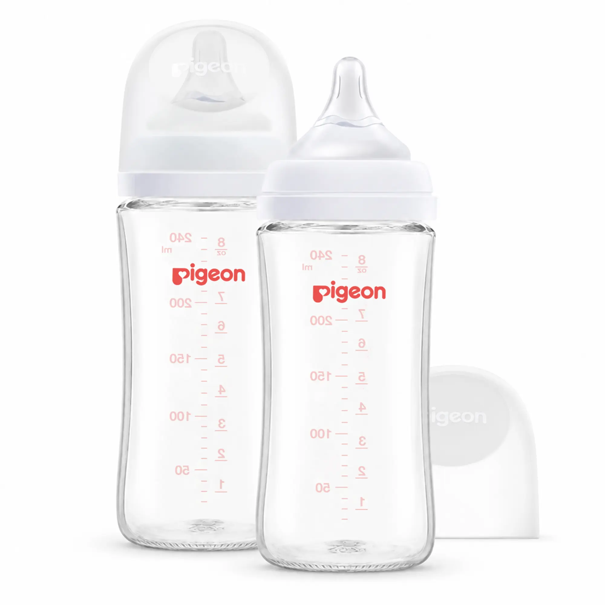 Pigeon Glass (Pack of 2) Nursing Baby Bottle Wide Neck, Anti-Colic, Streamlined Body, Natural Feel, Easy to Clean, Heat-Resistant, 8.1 oz, Includes 2pcs M Nipples (3m+) baby registry essential