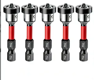 5 Pack Drywall Screwdriver Bits, PH2 Magnetic with Depth Stop, 1/4" Hex Shank Plasterboard Fastening Tool