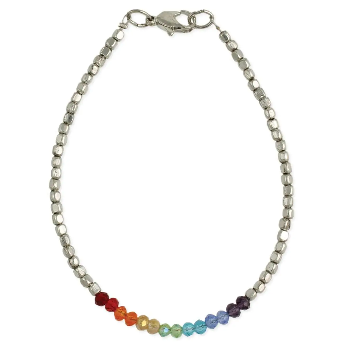 Zad Jewelry Rainbow Beaded Ankle Bracelet for Female, Casual Synthetic Jewelry with Silver-Tone Accents and a Sparkling Look, No, Adults, Everyday Wear Jewelry