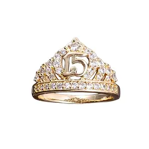 Gold Plated 15 años Crown Ring Quinceaños Jewelry 1.2CM Wide