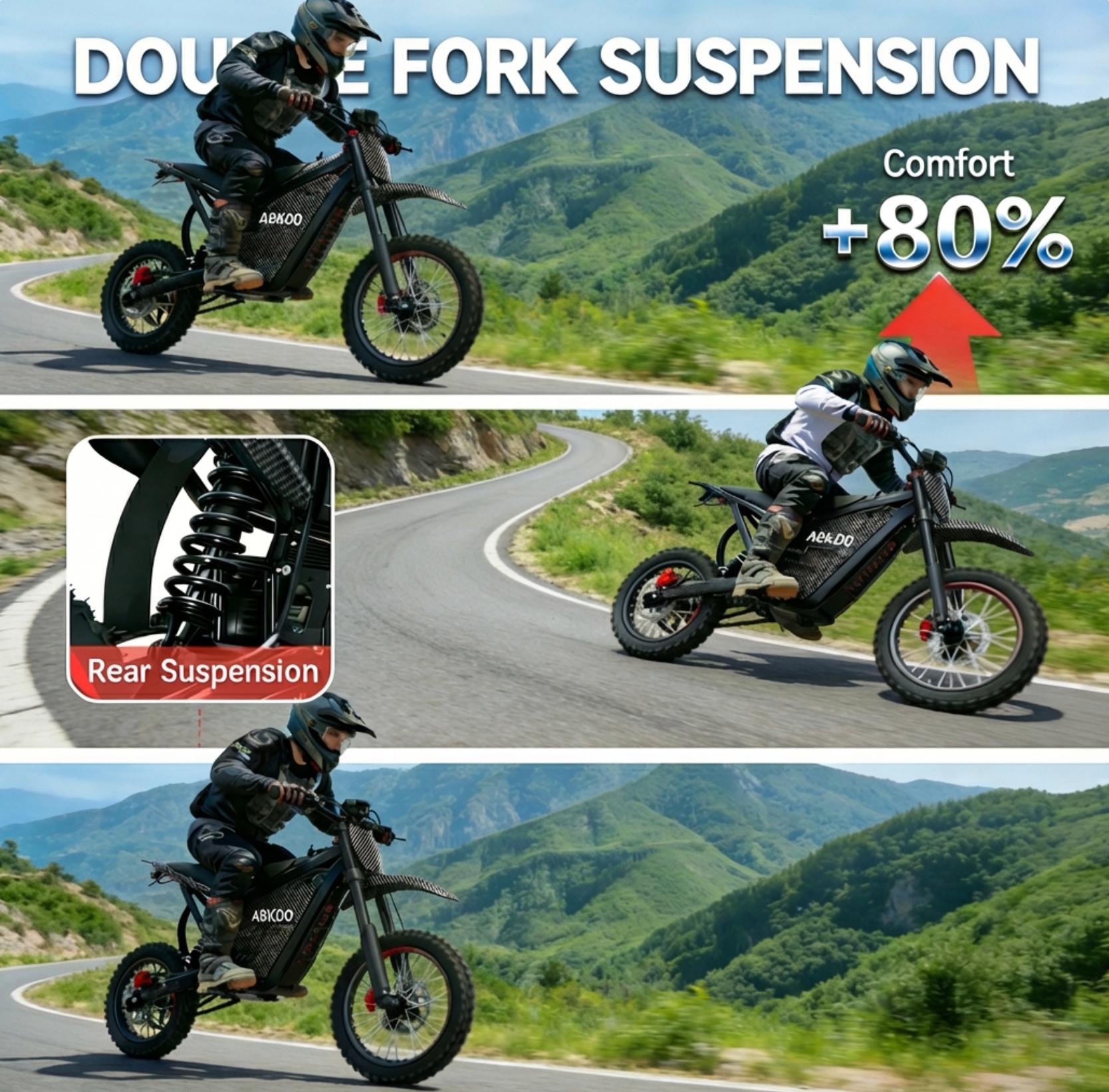 ABKDO 4000W Peak Electric Bicycle with Front Suspension 48V 23AH Battery 14" Inch Tires 45 MPH Speed 40 Miles Range for Snow Mountain Road Riding