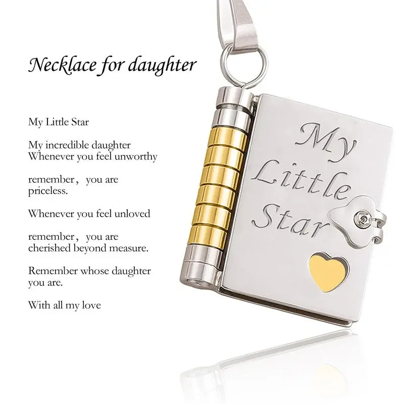 Gifts for Daughter from Mom/Dad My Little Star Book Necklace for Daughter Girls Initial Non Tarnish Charm Book Message Pendant Necklace for Kids Teens Birthday Stuffers Gifts