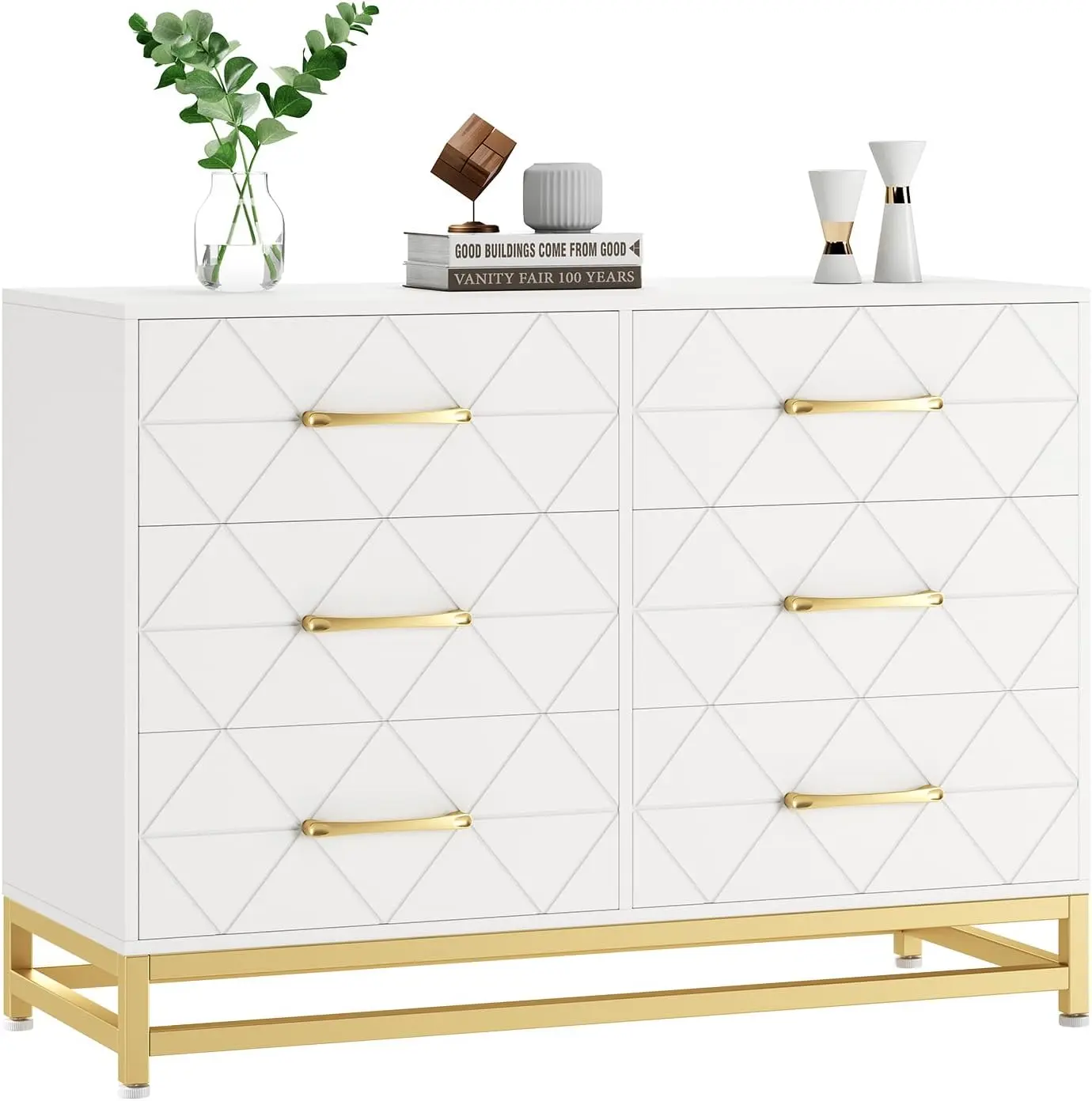 【Labor Day Sale】6-Drawer Modern Wood Dresser - Bedroom Storage Cabinet, Closet TV Stand, White Indoor Sideboard, Bedroom Dresser