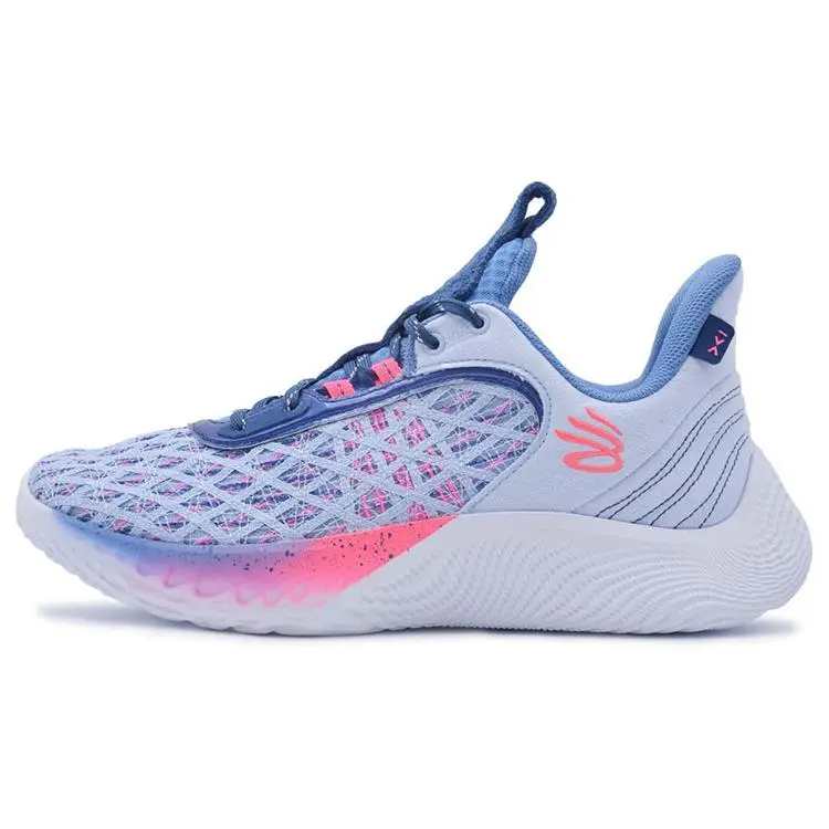 Men's Under Armour Curry 9 Flow Warp Game Day Low-Top Basketball Shoes with Fabric & Leather Upper