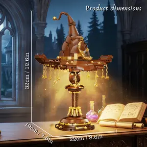 Wizard Magic Hat Table Lamp Building Block Set - Light-Up Desk Decor Brick Model with Mechanical Engine, Creative Collectible Toy & Fun Gifts for Teens