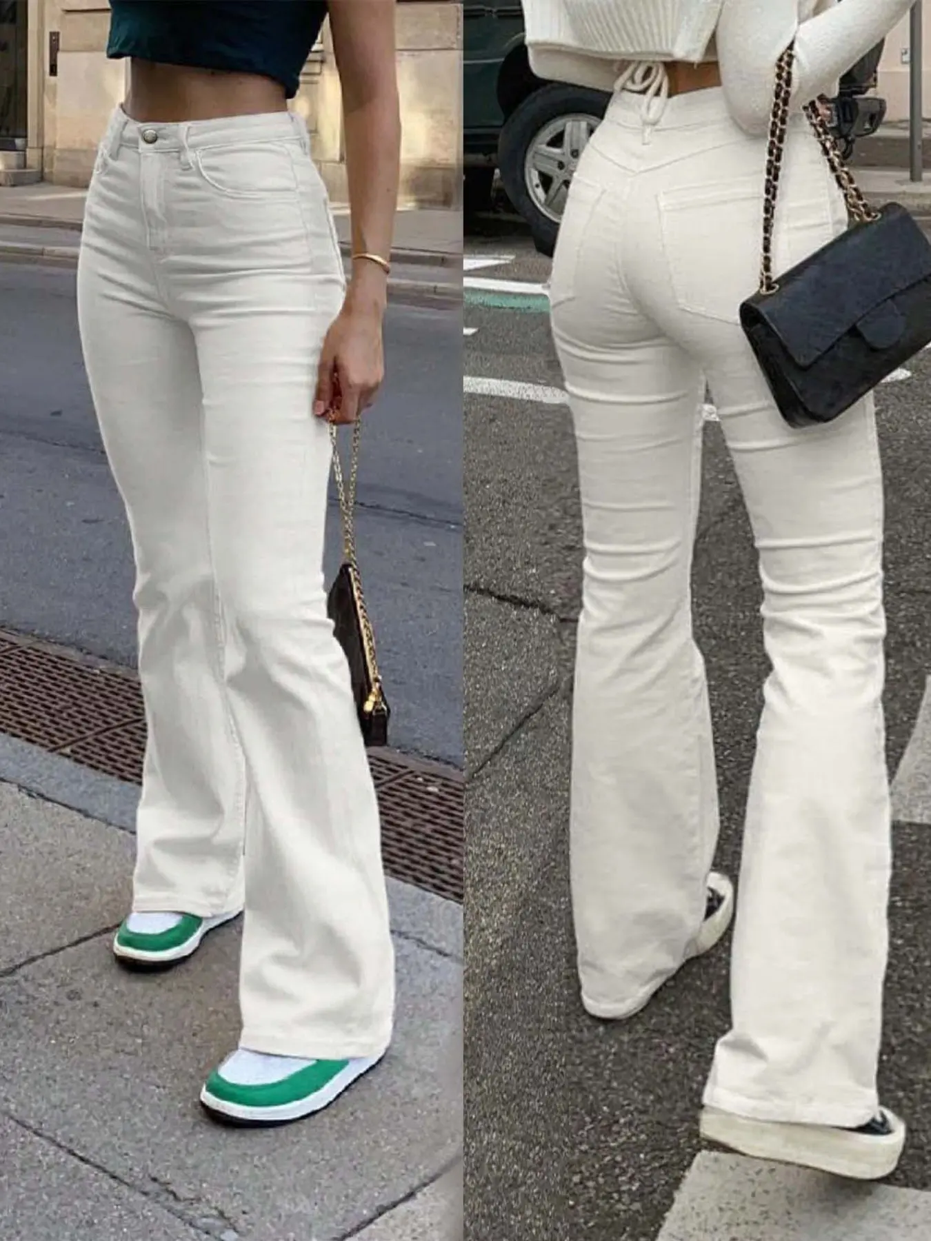 Women's Basic Plain High Waist Flare Leg Trousers, Elegant Fashion Casual Bell Bottom Trousers for Daily Outdoor Wear, Women's Bottoms Pants for All Seasons Bell Bottomed Pants